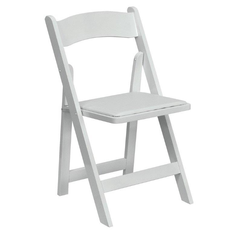 white padded folding chair